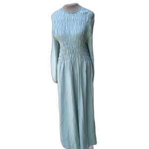 Refka Womens Cagla Dress 12  Maxi Green Modest Peasant Milkmaid Smocked Bust